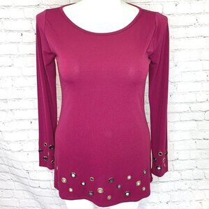 NWT BELLDINI PLUM WINE GROMMET LONG SLEEVE TOP - SMALL